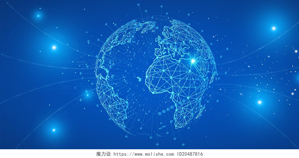 蓝色科技感线条地球星光物联网展板背景